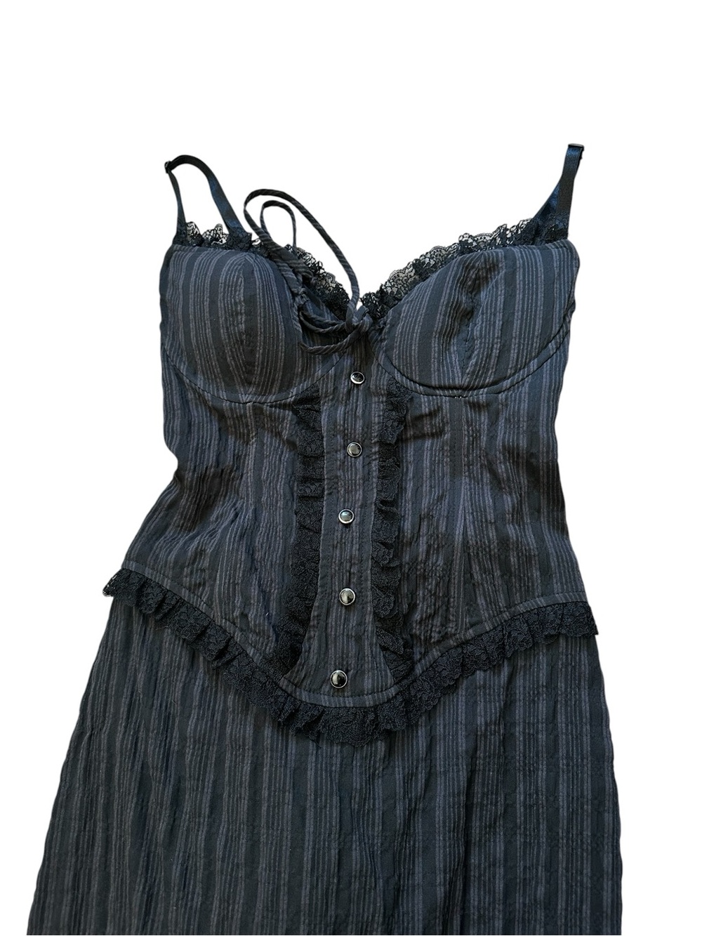 Vintage Lip Service Black Corset Lace Gown Dress Dark Victorian Goth Steampunk - Picture 9 of 12